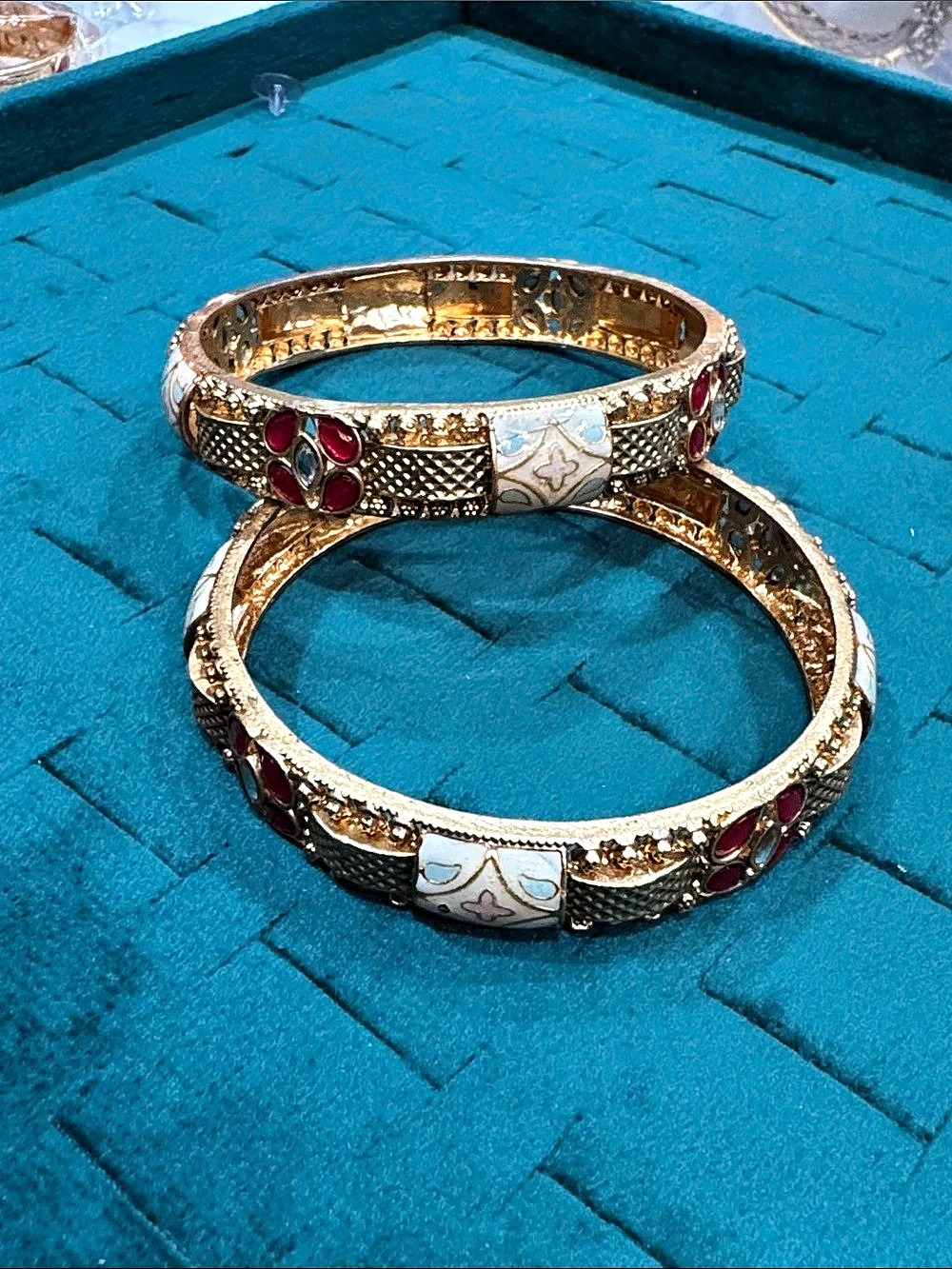 Gold-Tone Floral Enamel Bangle Set